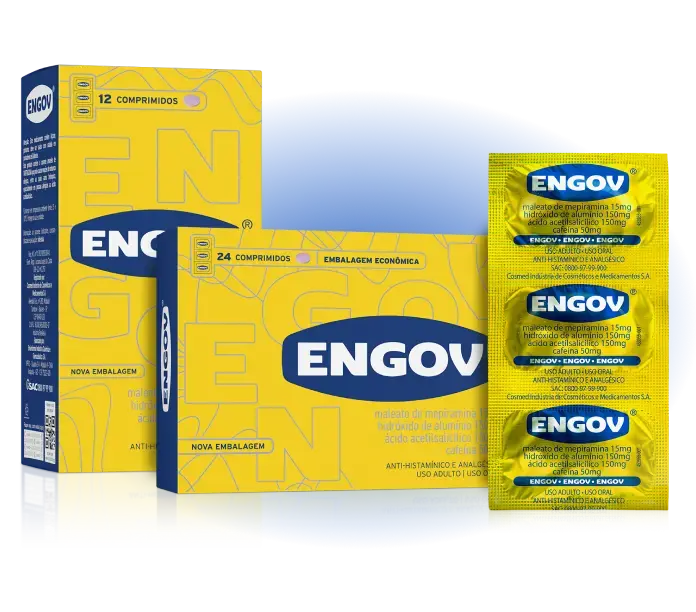 Foto das embalagens de Engov em comprimido.